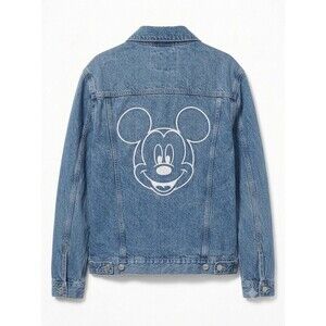 Old Navy Disney Mickey Mouse Denim Jean Jacket XXL 2XL Trucker Patch Coat EUC